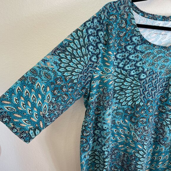 Catherines Womens Plus 2X Suprema Collection Teal Paisley Tunic Top 3/4 Sleeve - Picture 9 of 10